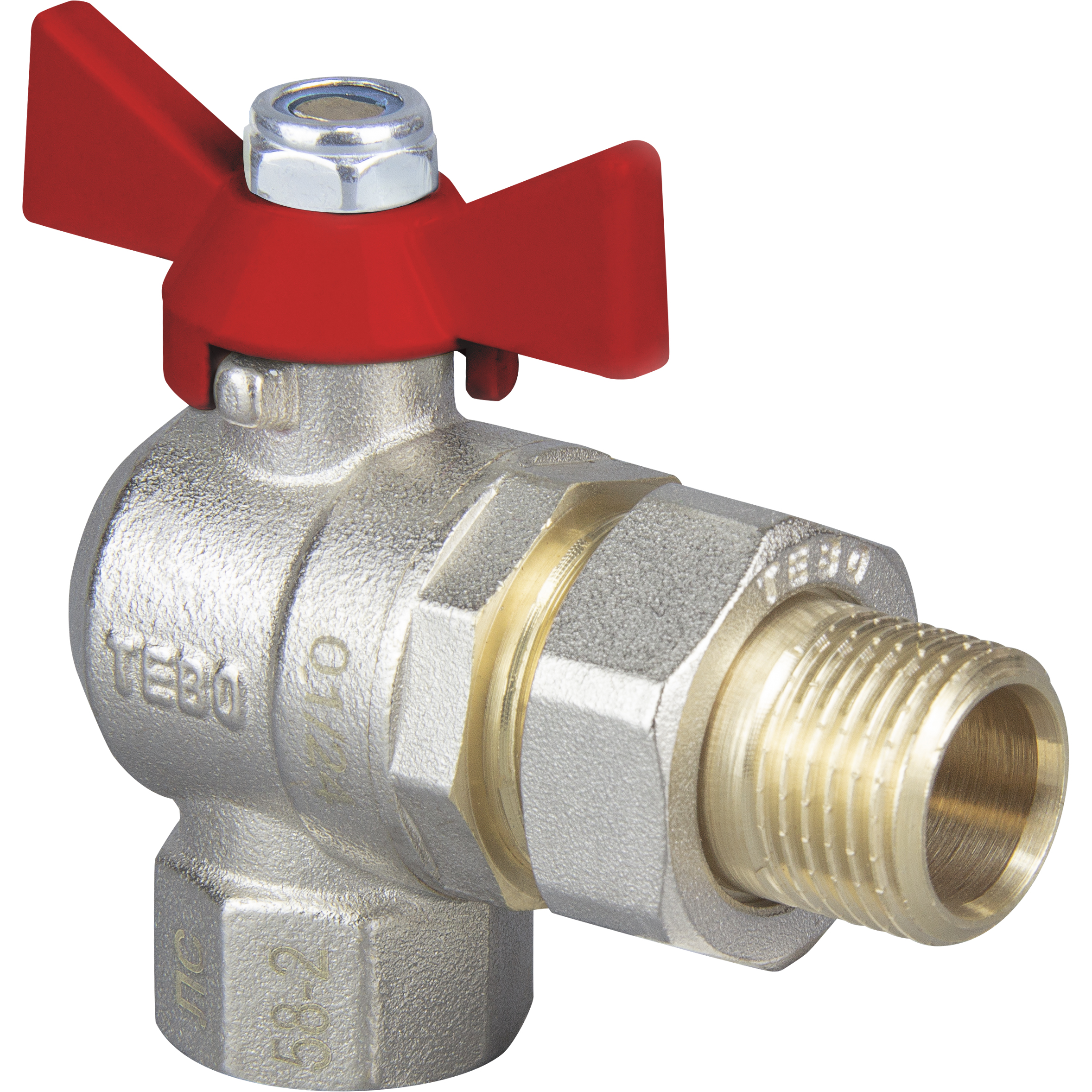 Кран шар. TEBO полный проход с нак.гайкой 1", угл, бабочка